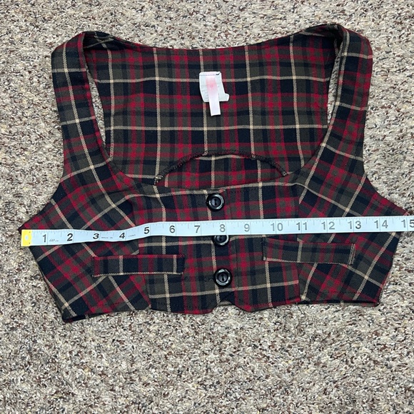 Red & Black Plaid Cropped Vest Button Front - Picture 5 of 10